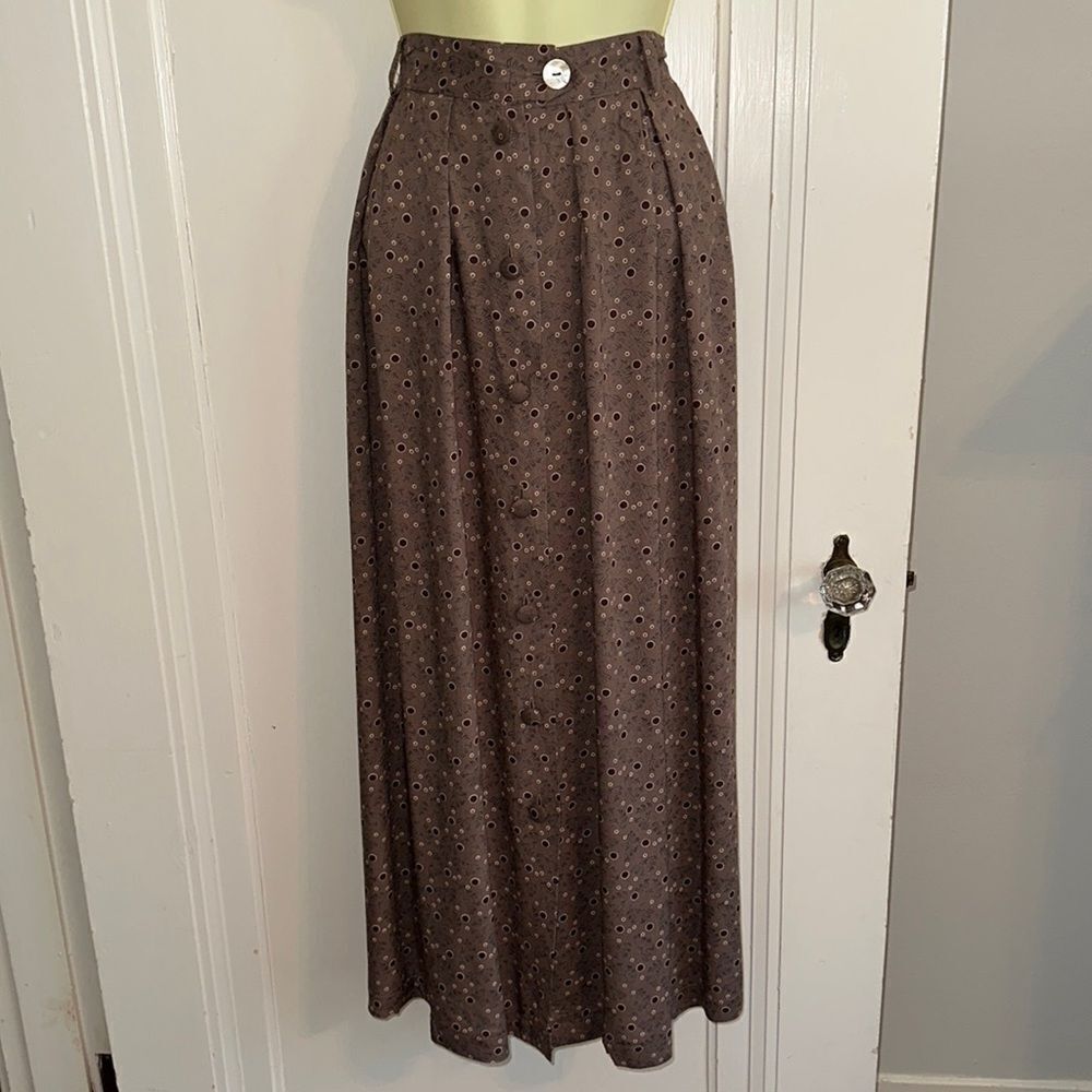Vtg 80s/90s United Colors of Benetton tan/taupe/brown circles full midi skirt